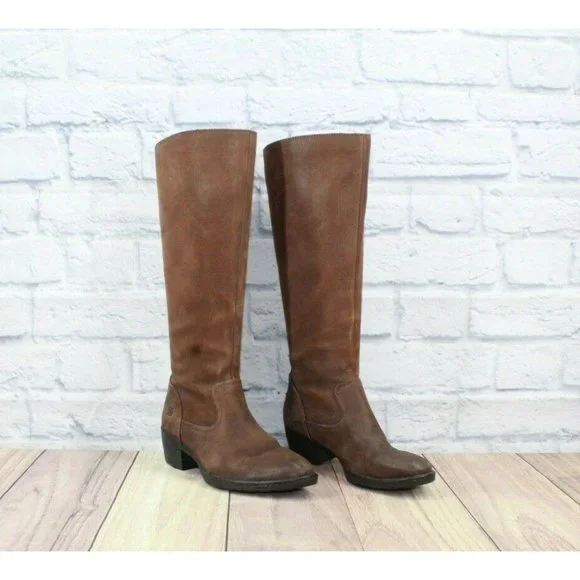 Born Bitsi in Canoe II Brown Leather 16" Tall Riding Boots Size 6.5 - Picture 2 of 12